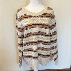Croft & Barrow Striped Cream and Brown Women's Sweater Size  XL EUC